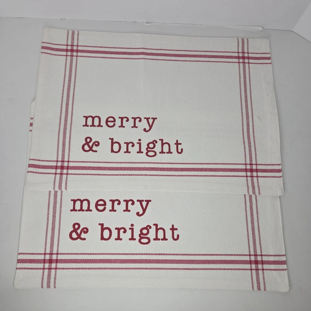 Holiday Time Set Of 6 Christmas Homespun Placemats Joy Peace Merry & Bright